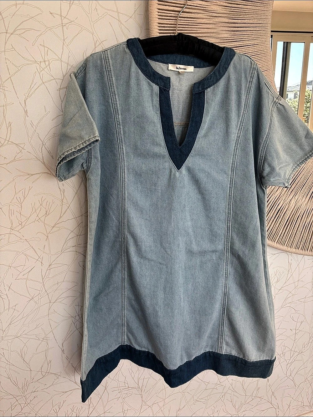 la lavon. Blue Denim Mini Dress Size Medium